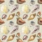 Watercolor seamless pattern of seashells. Hand drawn illustration. Watercolor seashells pattern for design banner, poster, print,