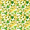 Watercolor seamless pattern with shamrocks, coins, horseshoes and harps. Illustrations with metal and natural texture in