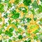 Watercolor seamless pattern with shamrocks, coins, horseshoes and harps. Illustrations with metal and natural texture in