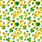 Watercolor seamless pattern with shamrocks, horseshoes and harps. Illustrations with metal and natural texture in
