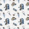 Watercolor seamless pattern with Sherlock Holmes objects