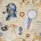 Watercolor seamless pattern with Sherlock Holmes objects