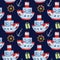 Watercolor seamless pattern ships on a blue background