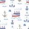 Watercolor seamless pattern with ships and lighthouses on white