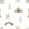 Watercolor seamless pattern with the sights of St. Petersburg