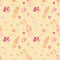 watercolor seamless pattern with simple peach floral elements on creamy yellow background