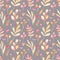 watercolor seamless pattern with simple peach floral elements on grey background