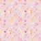 watercolor seamless pattern with simple peach floral elements on lilac background