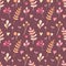 watercolor seamless pattern with simple peach floral elements on marsala background