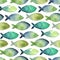 Watercolor seamless pattern of simple silhouette green and blue