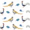 Watercolor seamless pattern - sketch of colorful pheasant. ground