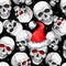 Watercolor seamless pattern with sketchy skulls in Santa hat. Cretive New Year. Celebration illustration. Can be use in