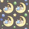 Watercolor seamless pattern with sleeping rabbit on the moon