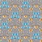 Watercolor seamless pattern of small wild blue and yellow flowers on a dark gray cell background