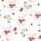 Watercolor seamless pattern with snowman, bird and mittens