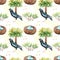 Watercolor seamless pattern - spring, birds, chicks, nest