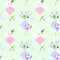 Watercolor seamless pattern - spring, birds, chicks nest