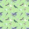 Watercolor seamless pattern - spring, birds, chicks nest