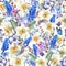 Watercolor seamless pattern, spring bouquet with daffodils