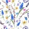 Watercolor seamless pattern, spring bouquet with daffodils
