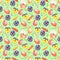 Watercolor seamless pattern spring flowers and eggs