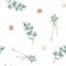 Watercolor seamless pattern with star, pastel circles and eucalyptus