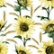 Watercolor seamless pattern with sunflower flowers and wheat stripes. rustic print on the theme of summer, autumn, harvest, farmin