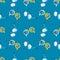 Watercolor seamless pattern with sunglass on blue background, bright hand-drawn background.