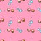 Watercolor seamless pattern with sunglasses on pink background, bright hand-drawn background.