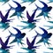 Watercolor seamless pattern of swallows silhouettes in blue