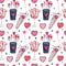 Watercolor seamless pattern with sweet food for Valentine`s day on white