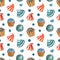 Watercolor seamless pattern with sweets, cookies and candies.