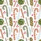 Watercolor seamless pattern with sweets, lollipops and candies.