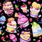 Watercolor seamless pattern with tasty desserts, cakes and berries. Colorful summer background. Original hand drawn