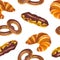 Watercolor seamless pattern with tasty pastries.