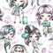 Watercolor seamless pattern with teenage fashion girls. Modern background for holiday card, postcard, gift wrapping