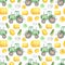 Watercolor seamless pattern with tractor, pumpkins, haystacks, harvest