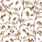 Watercolor seamless pattern with tree branch with autumn leaves. Hand painted autumn ornament isolated on white