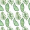 Watercolor seamless pattern with tropical leaves and houseplants leaves. Greenery. Succulent.