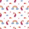 Watercolor seamless pattern with a unicorn pony. Illustration for kids textiles and nursery design