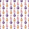 Watercolor seamless pattern with various perfume bottles and cosmetics