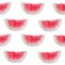Watercolor seamless pattern of watermelon slices.
