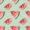 Watercolor seamless pattern of watermelon slices. Summer bright pattern.