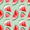 Watercolor seamless pattern of watermelon slices. Summer bright pattern