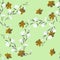Watercolor seamless pattern white and orange flowers on a green background
