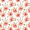 Watercolor seamless pattern with wild poppy flowers. Red flowers clipart. Background with wheats, poppies, green leaves, branches