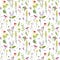 Watercolor seamless pattern with wildflowers and grass with bumble bees and butterflies. Hand drawn floral background.