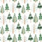 Watercolor seamless pattern of winter forest. Green holiday trees. Christmas Stylized hand-drawn illustration.