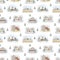 Watercolor seamless pattern with winter landscape and country house