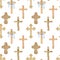 Watercolor seamless pattern of wooden Christian crosses. Church crosses. Abstract religion symbol. Crosses background